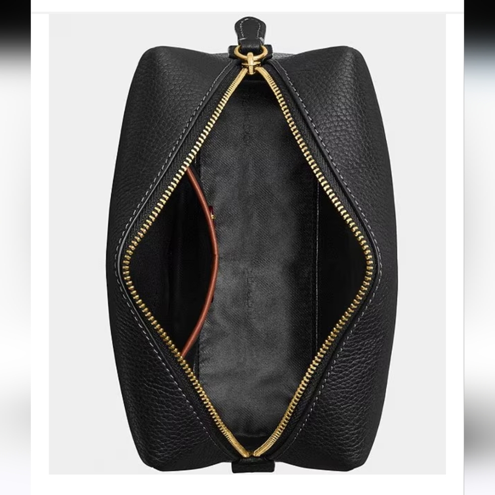 Coach Black Leather Cosmetic Bag with Gold Accent - Picture 11 of 14